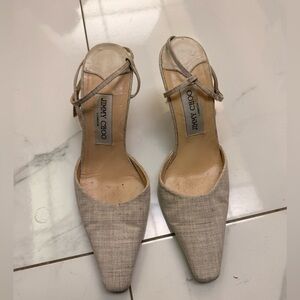 Jimmy Choo Light Beige Linen Pointed Slingback Heels Size 38